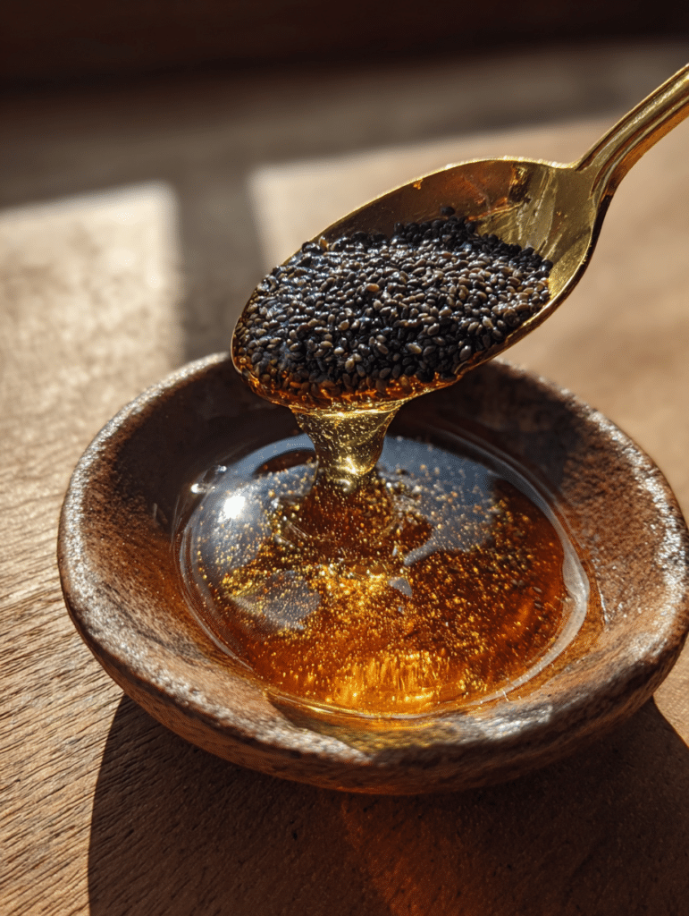Mixing Canaan honey trick in kitchen jar close-up
