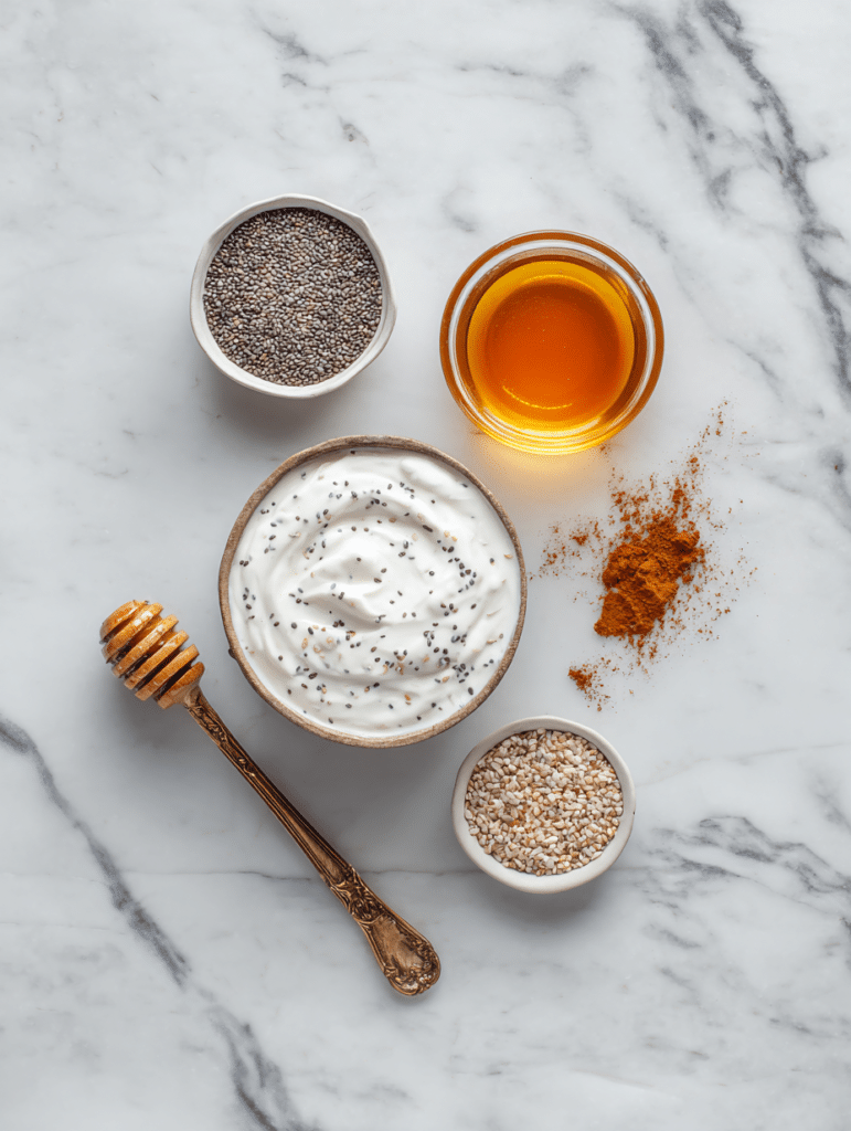 chia seeds in yogurt ingredients laid out
