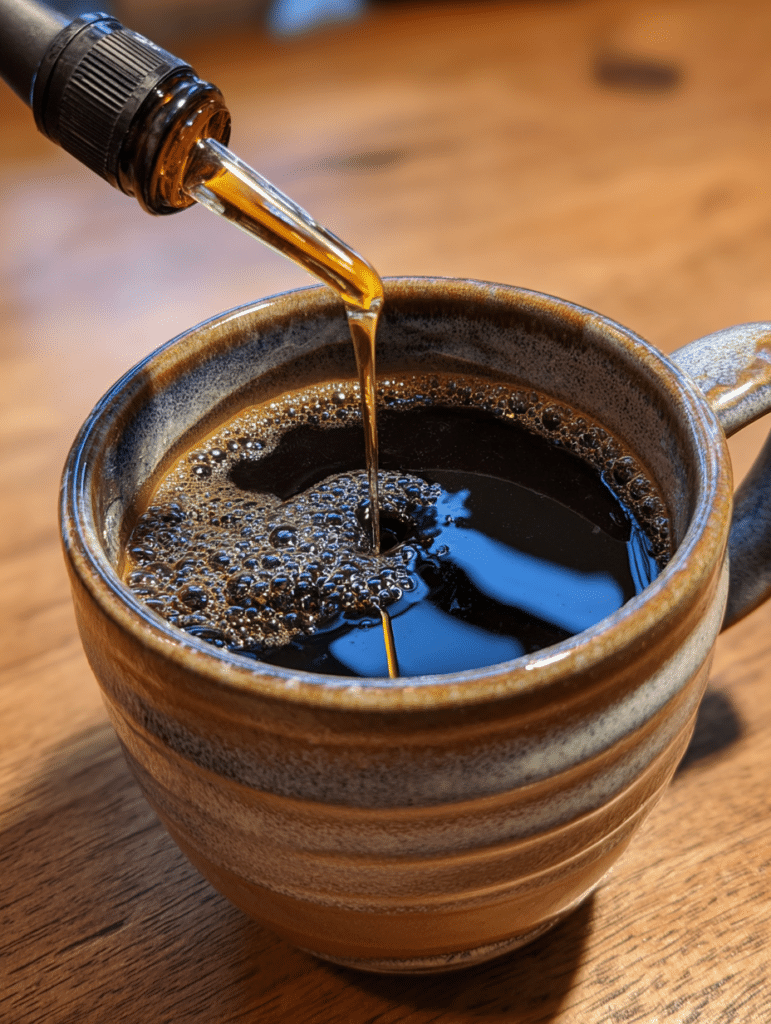 stirring MCT oil into black coffee for coffee loophole recipe