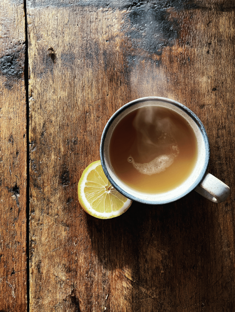 Dr Mark Hyman gelatin recipe featured image with lemon and steam on rustic mug