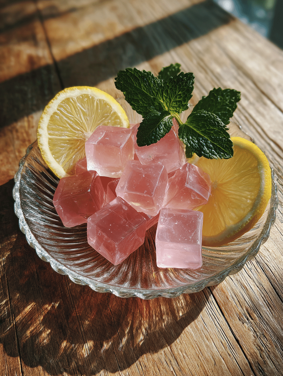 gelatin weight loss recipe in pink cubes on wooden table