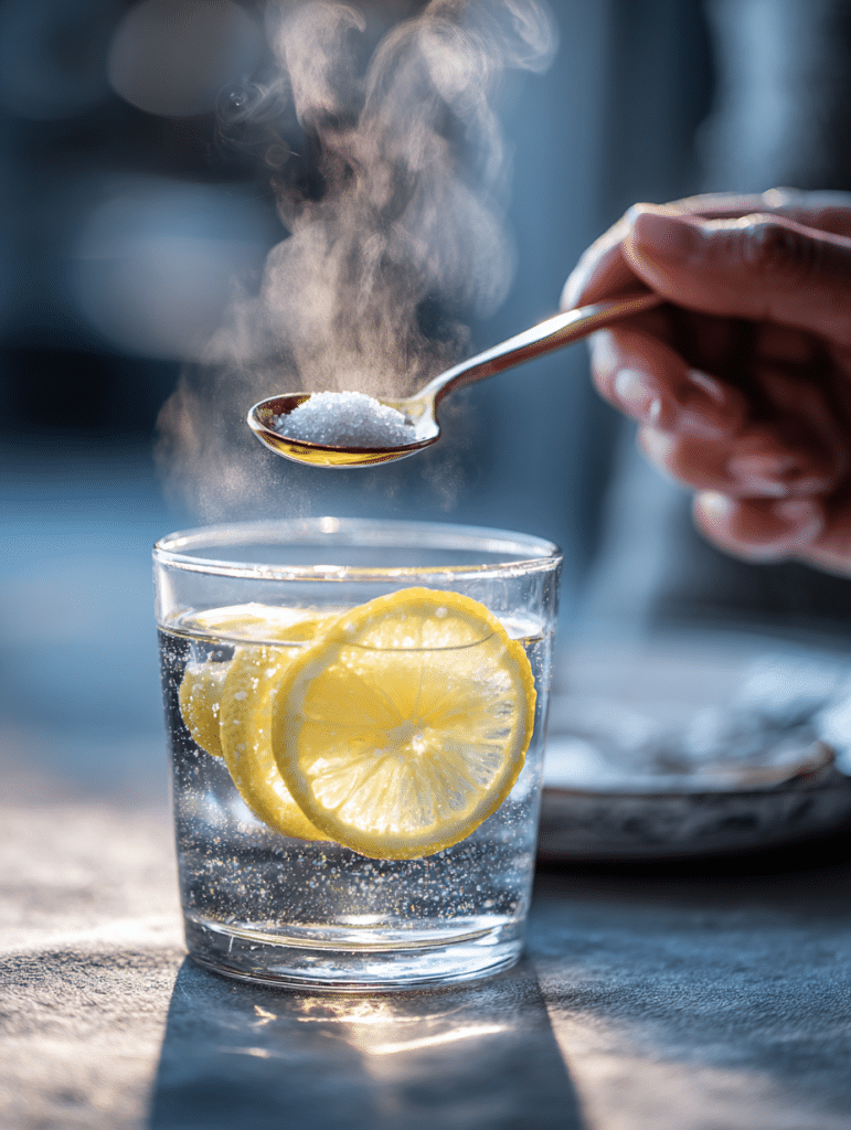 Horse salt trick for men preparation step with stirring spoon.