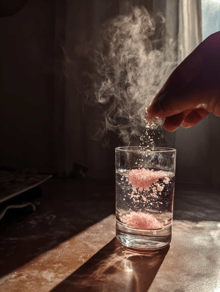 Pink salt weight loss recipe drink being stirred