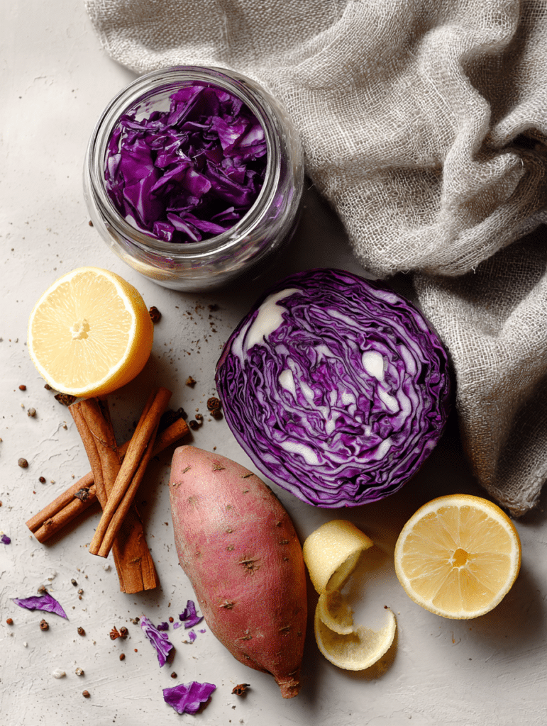 Purple Peel Weight Loss 2 Purple peel weight loss tea ingredients flat lay