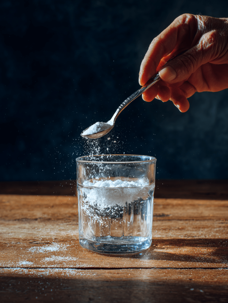 Man stirring baking soda trick in water