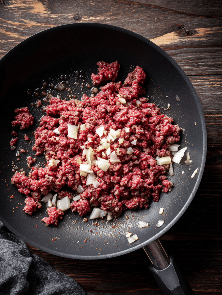 Cheddar Bay Biscuit Casserole 4 Browning ground beef for cheddar bay biscuit casserole