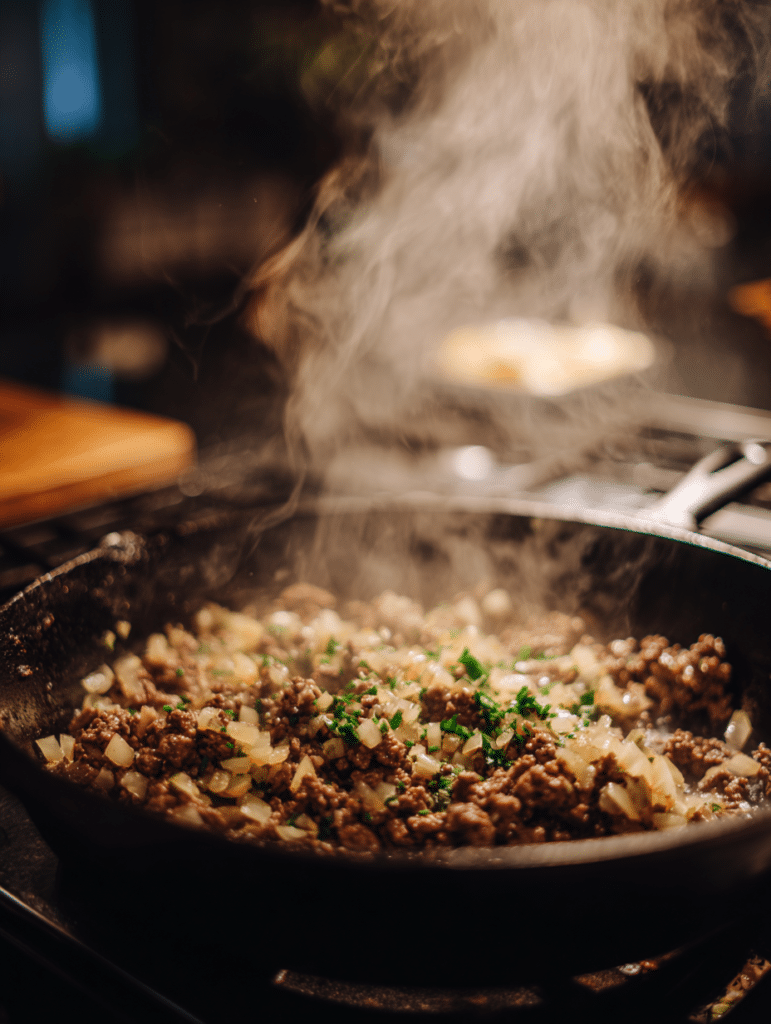 Browning ground beef for tater tot casserole with ground beef