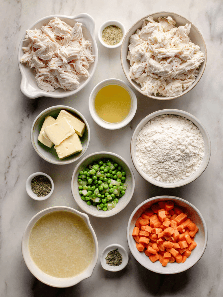 Ingredients for easy chicken cobbler casserole recipe