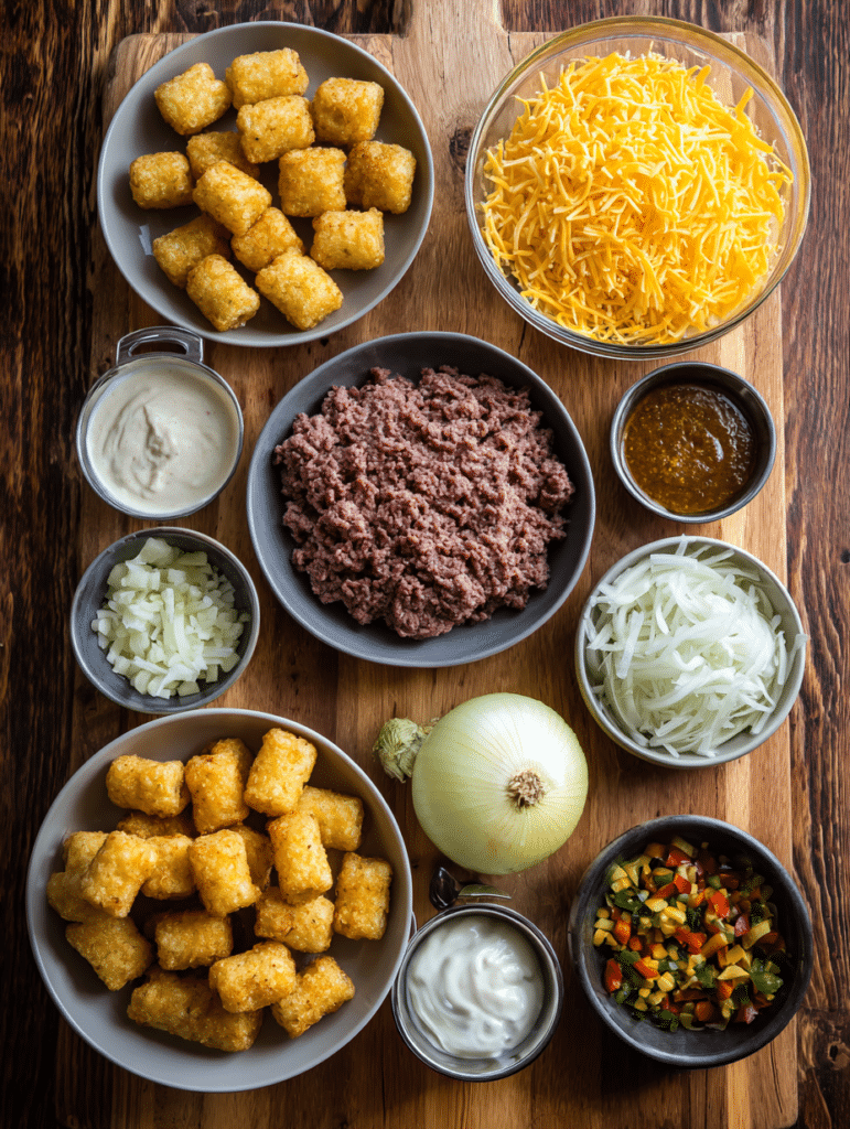 Ingredients for tater tot casserole with ground beef