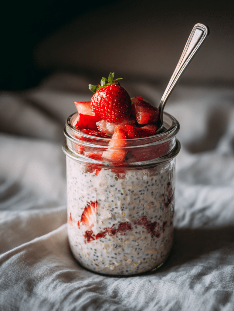 layering chia seed overnight oats with fruit