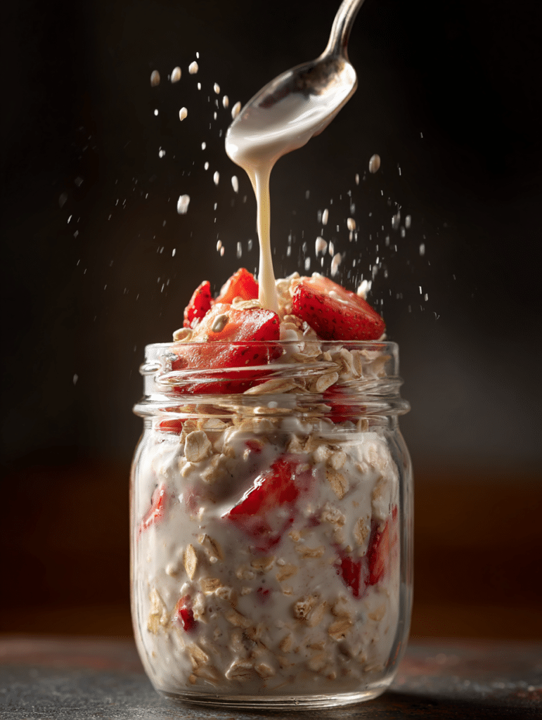 mixing strawberry overnight oats ingredients