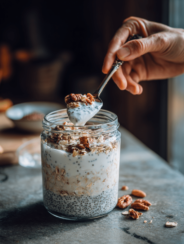 Overnight Oats With Yogurt 4 mixing overnight oats with yogurt in jar