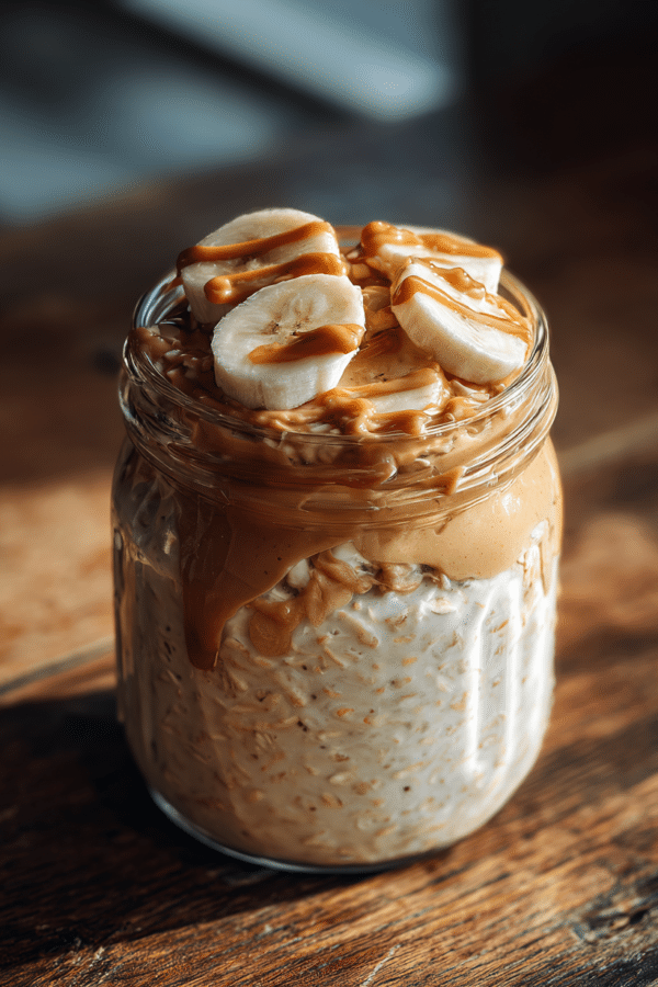 peanut butter overnight oats in jar