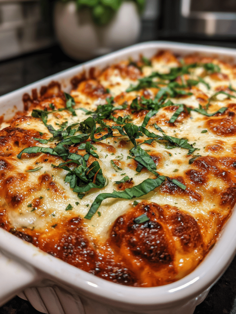 Tortellini Casserole Recipe 1 Tortellini casserole recipe baked with creamy tomato sauce and melted mozzarella